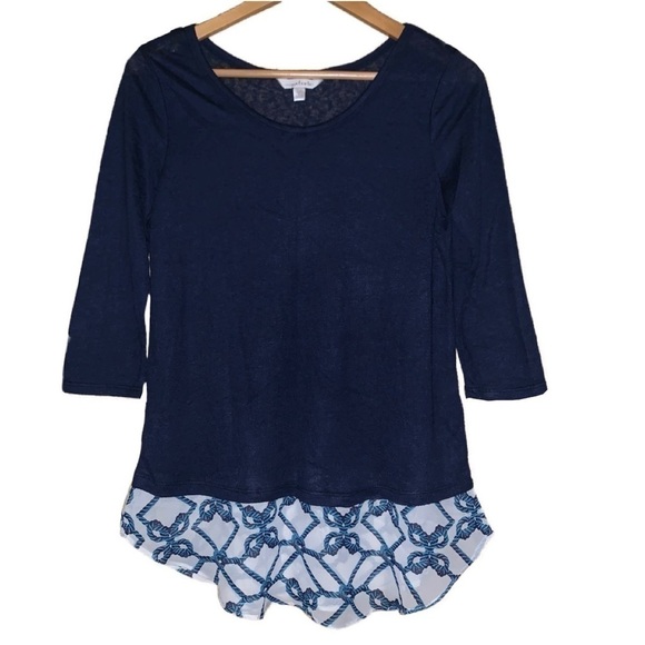 CHARMING CHARLIE 3/4-Sleeve Navy White Nautical Layer Tunic Top Women’s S - Picture 11 of 11